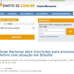 Processo Seletivo do Sebrae Nacional é destaque do Correio Web (de Brasília)